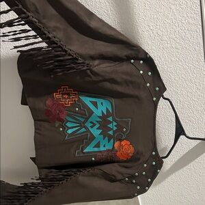 Aryeh Brown Suede Jacket with Colorful Embroidery